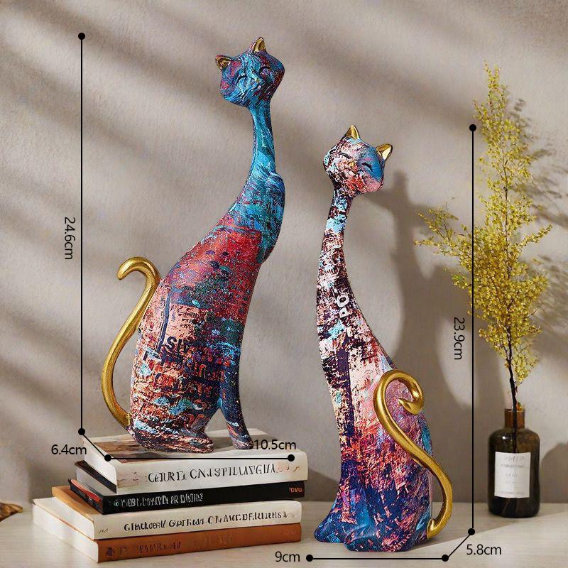 Oil Painting Couple Cat Figuirnes Decoration Home room Desktop Statue Ornaments Items Villa Club Sculpture Accessories Crafts