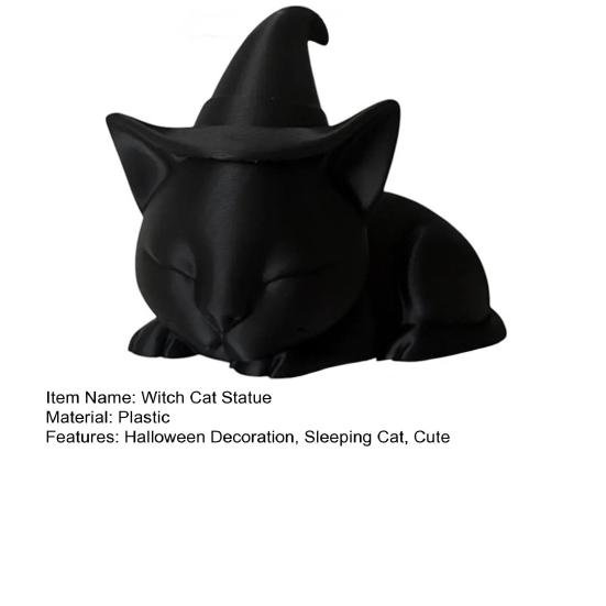Black Cat Figurine Halloween Decoration Sleeping Witch Cat Sculpture Tabletop Ornament for Indoor Outdoor Garden Porch Desk Decor