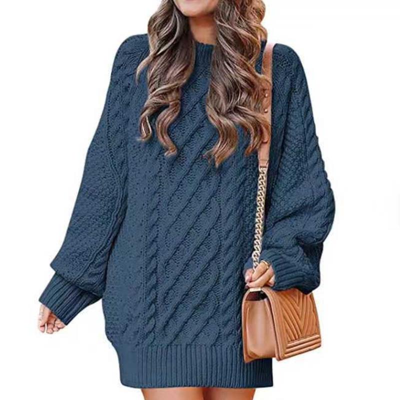 

Новый вязаный свитер женский свободный с полувысоким воротом, толстой вязки, худи, однотонный свитер большого размера One size тёмно-синий