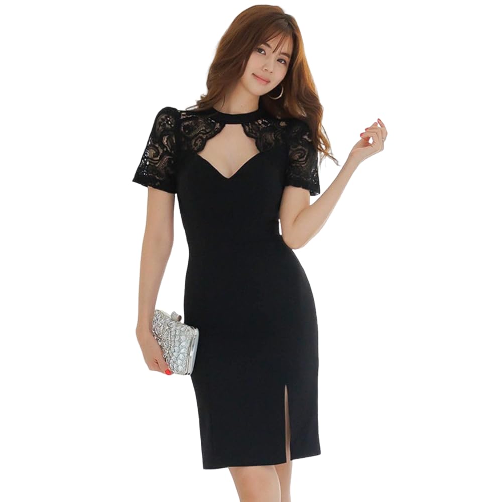 

GRAXIA Кабаре Миди Идеально для Хостесс и Короткое с Вырезом-Замочной Скважиной, Подчеркивающее Прозрачный Размер M Платье, Платье, Хостесс, Клубы, Лаунжи, Рукава, Разрез, Вырез, Кожа, чёрный