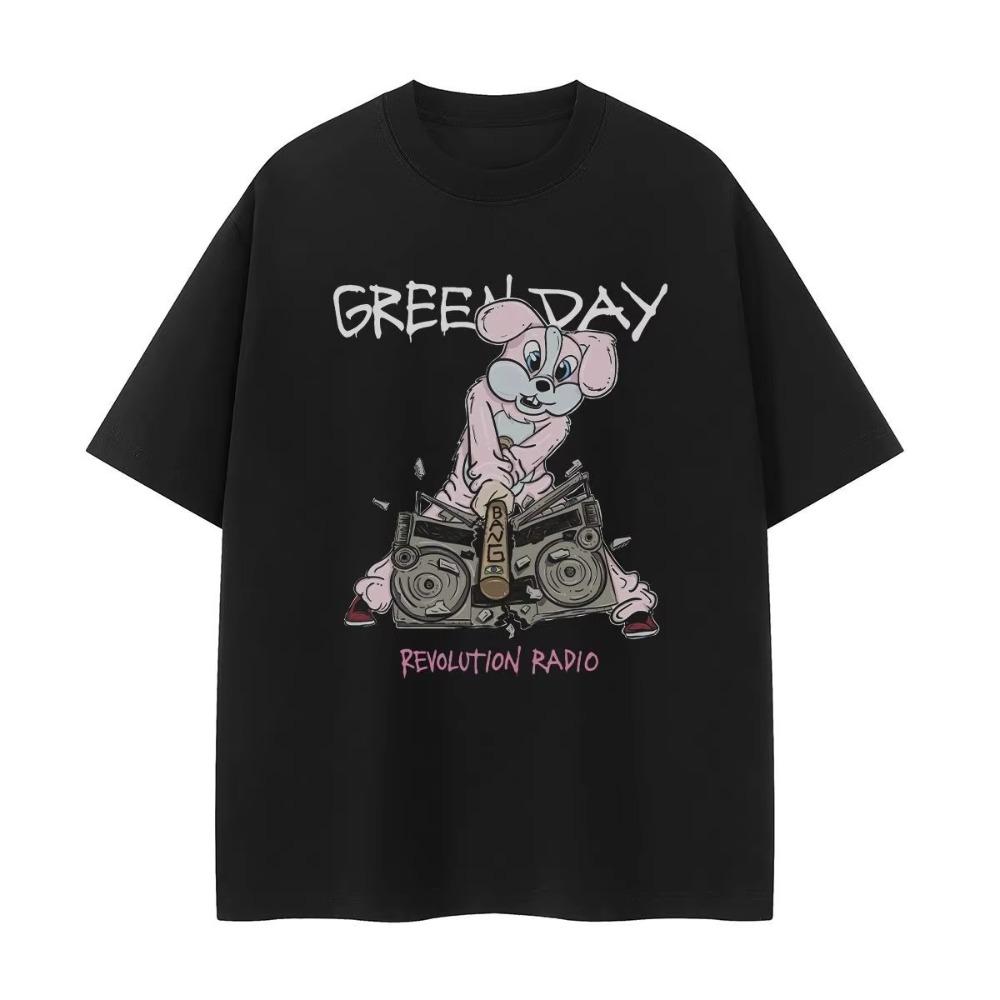 

2025 Green Day Группа Ретро Американский Уличный Панк Милый Мультяшный Кролик VTG Рок Короткий Рукав Харадзюку Женская Повседневная Футболка S