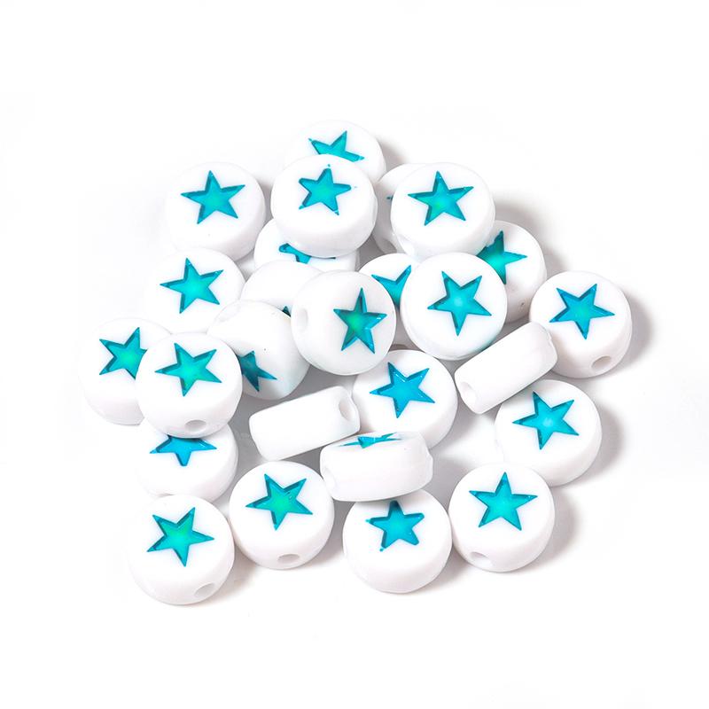 100pcs/Lot Acrylic Beads Flat Circular Shape Colorful Star Beads Loose Beads For DIY Jewelry Bracelet Necklace Accessory
