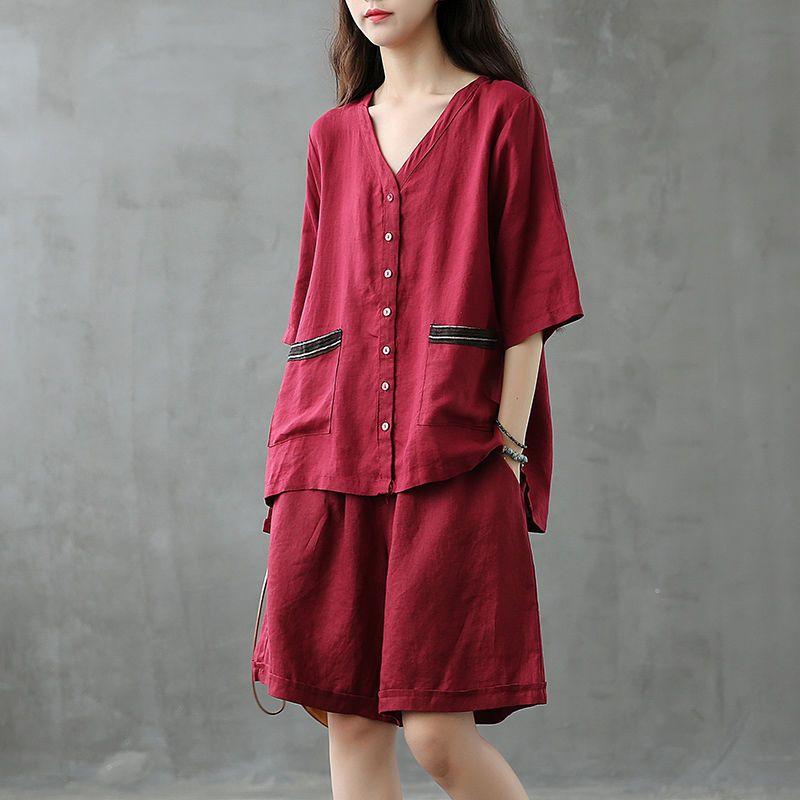 Top Lockere Gerade Weitbeinige Shorts Damen Sommer Western-Stil Zweiteiliger Anzug Frauen