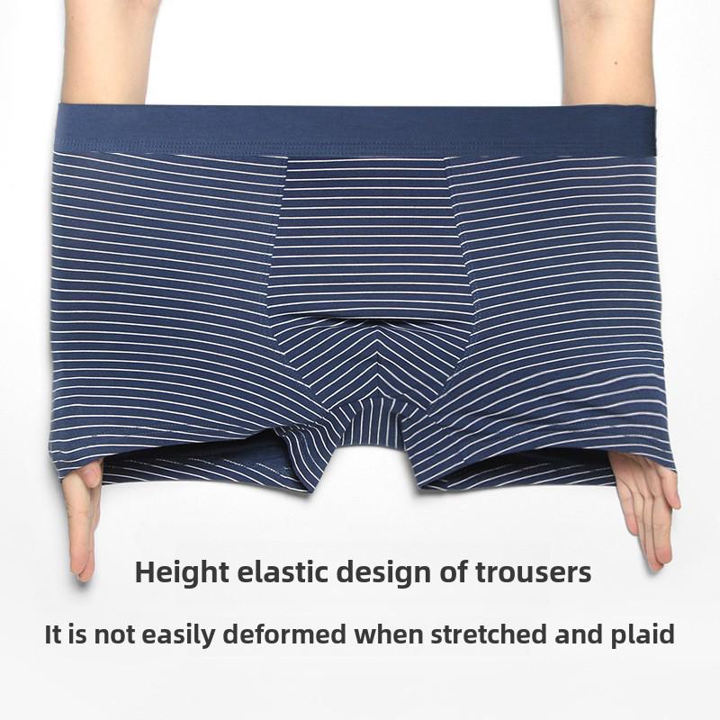 Men's Cotton Modal Boxer Briefs - Breathable Large Size, Striped Japanese Style for Autumn and Winter.