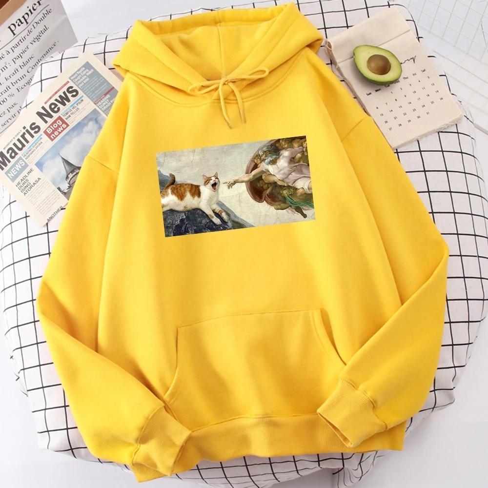 

Сотворение Адама Принт 2025 Осень и Зима Женские Толстовки Флис Повседневная Толстовка Модный Пуловер Одежда 3XL