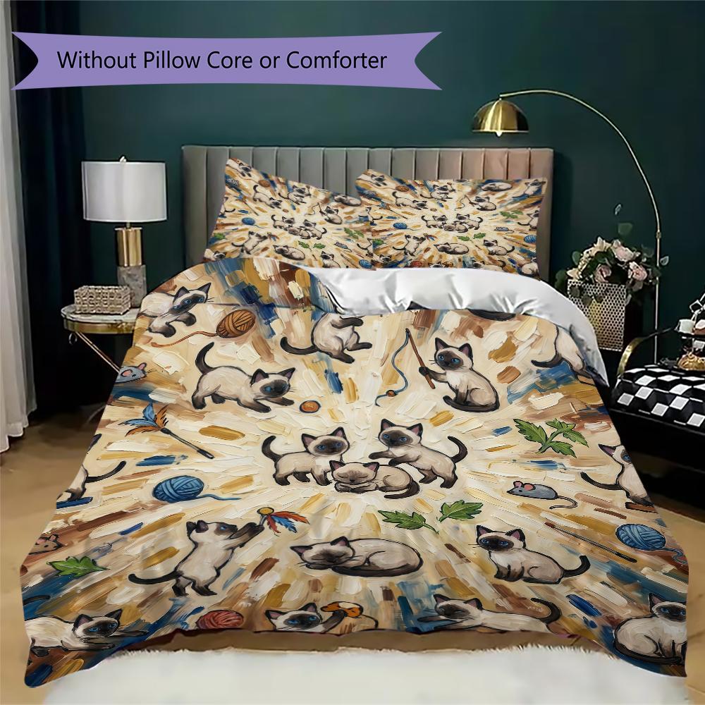 Vibrant Mandala Cats Pattern Bedding uilt Set uilt Cover Pillowcase Home Decoration Birthday Gift (1 * duvet cover + 2 * pillowcase without core)