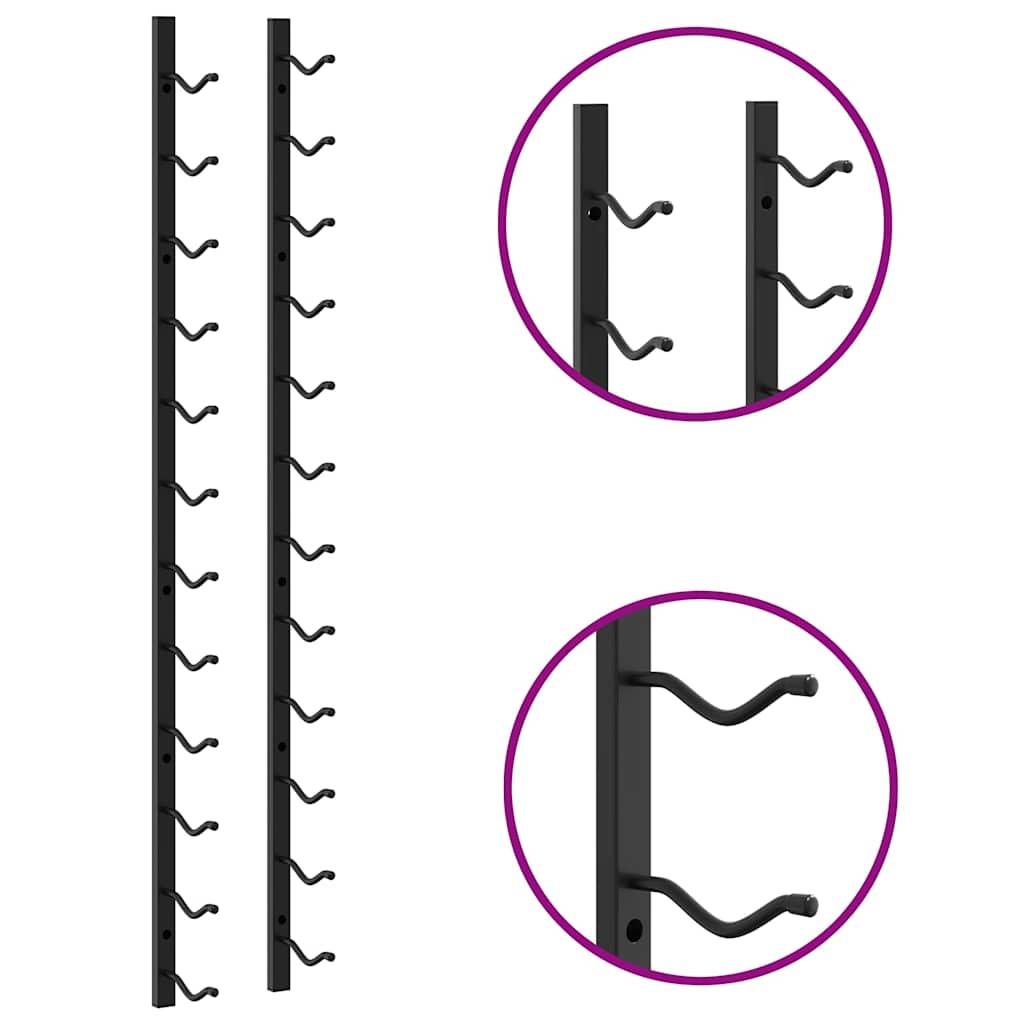 Wall Mounted Wine Rack for 12 Bottles 2 Pcs Black Iron