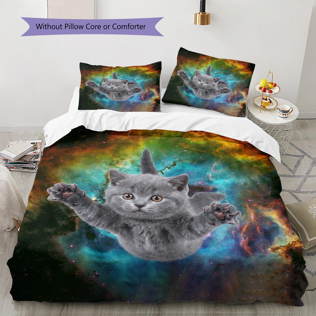 

Galaxy Cat Dog Pattern Bedding Set Quilt Cover Pillowcase Home Decor Gift (1 * duvet cover + 2 * pillowcase, without core) 135x200cm