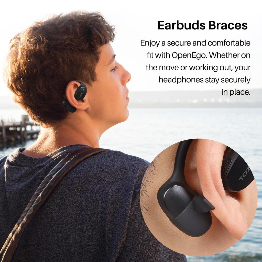 TOZO OpenEgo Wireless Open-Ear Headphones, 5.3" Bluetooth Sport Earphones with Digital Display and Ear Hooks for Long Playtime, Dual Mic for Clear