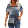 T-Shirts für Damen, plissiert, quadratischer Ausschnitt, elegante, lässige Blusen, bedruckt, kurzärmelig, Sommeroberteile, lockere Passform