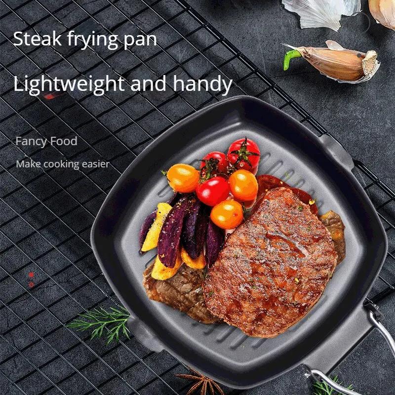 Faltbare Tragbare Bratpfanne Picknick Grillpfanne Hitzebeständiger Holzgriff Outdoor Grillpfanne Doppelmund Steakpfanne(Kein Deckel)
