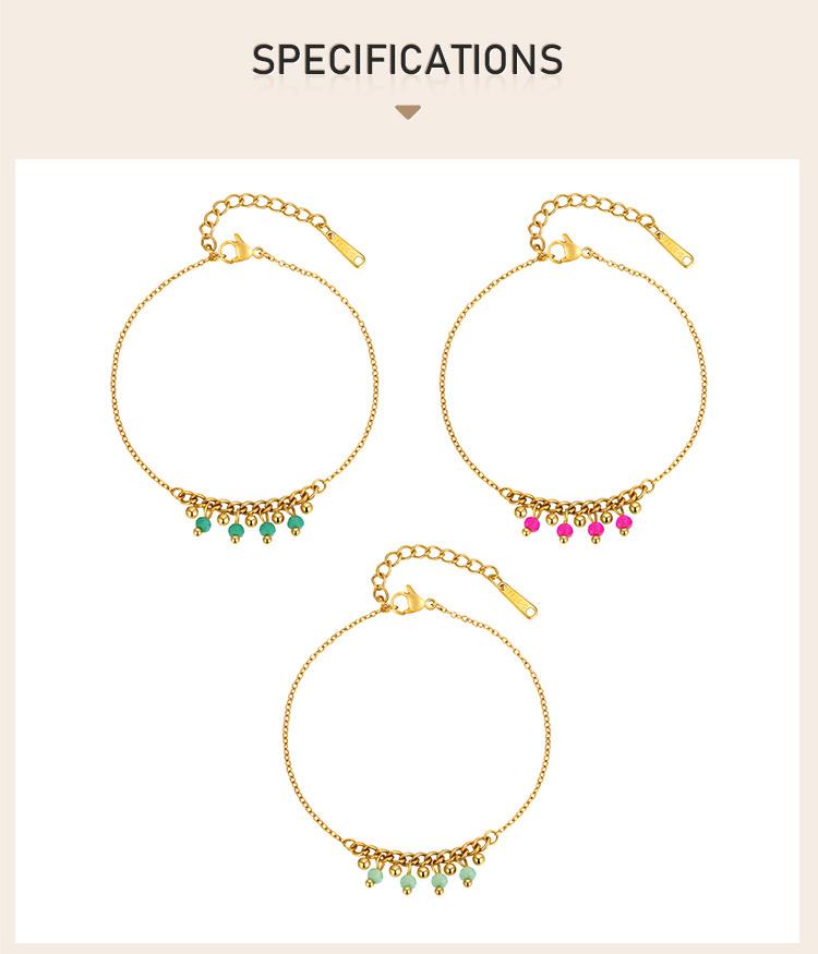 Statement Beaded Dangling Bracelet for Women, Gold Plated Stainless Steel, Adjustable Handmade Wristband Jewelry Waterproof
