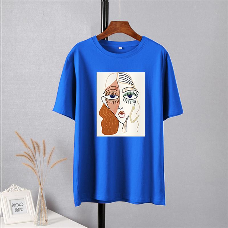 Shellsuning Summer Retro Character Printed T Shirts Women Korean Graphic Trendy Tees Loose Casual Short Sleeve Female Tops
