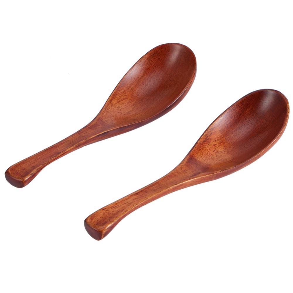 2Pcs Wood Soup Spoon Short Handle Coffee  Spoon Easy Clean Wood Spoon  Soup Serving