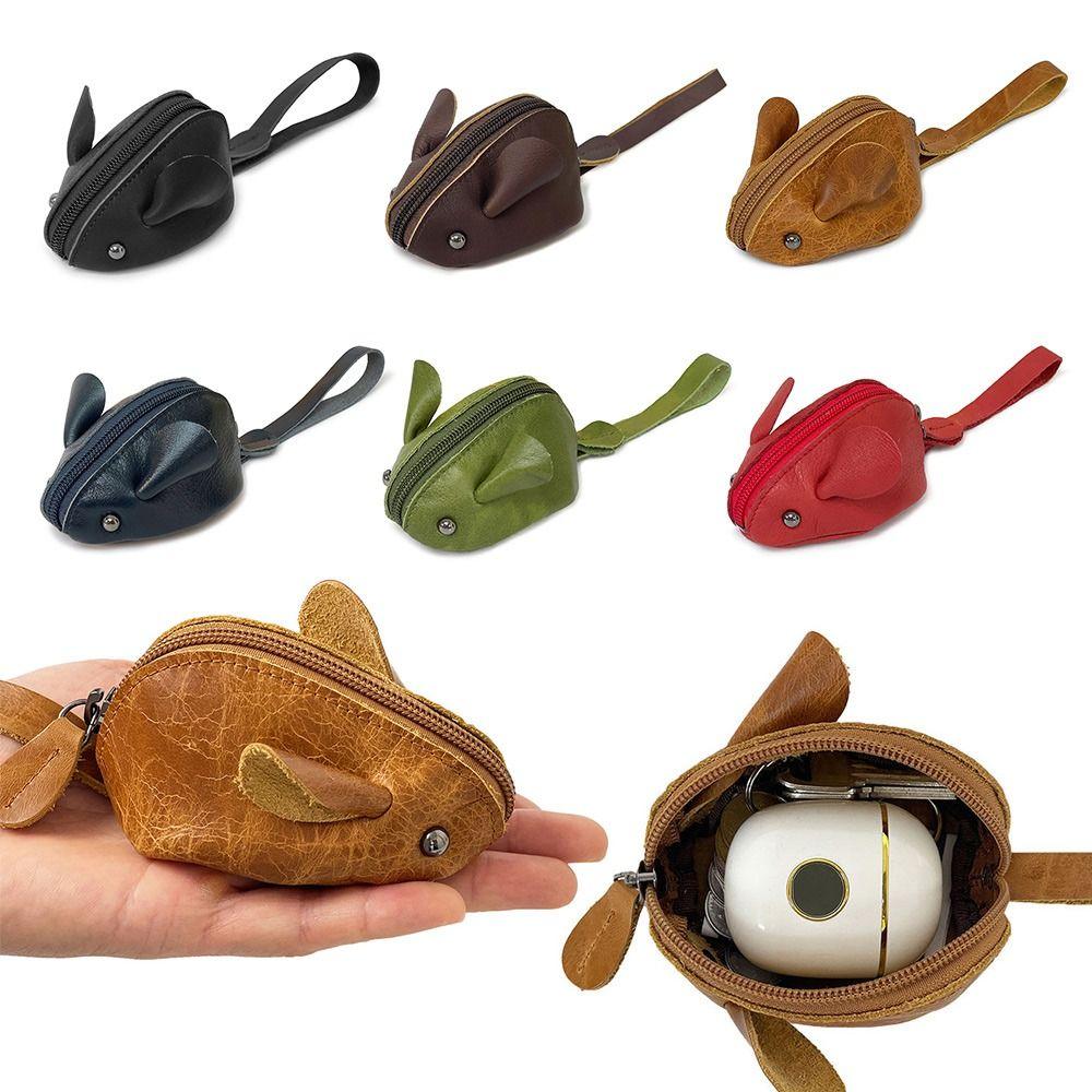 Mini Portamonete in Vera Pelle Design Topo Cartone Animato Portafogli Portatili Monocolore Vintage Carino Borsa Portaoggetti Uomo Donna