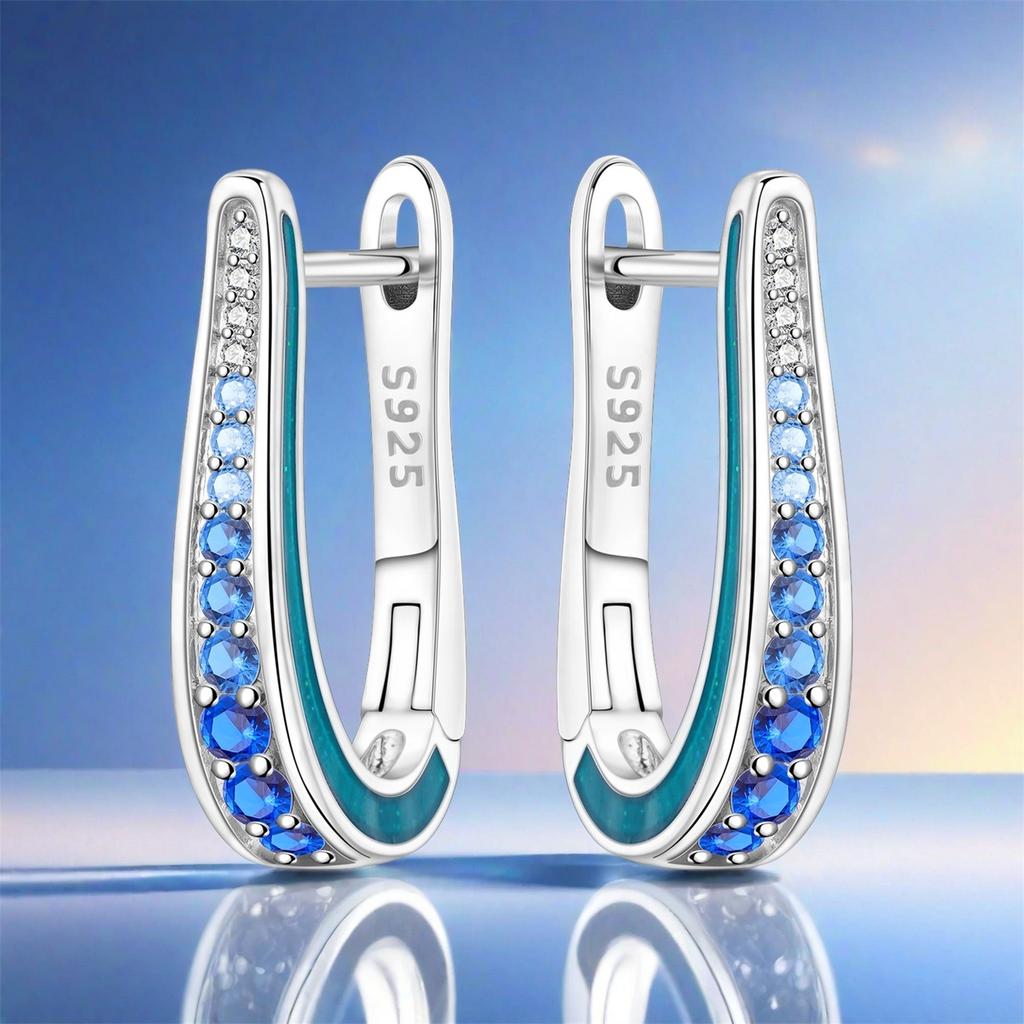 S925 Silver Simple Blue Gradient Earrings Hoop Earrings Women Jewelry Trendy Anniversary Gifts