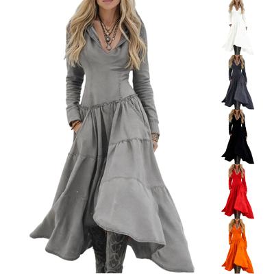 Women Western Cowboy Fitted Long-sleeved Casual Patchwork Dress