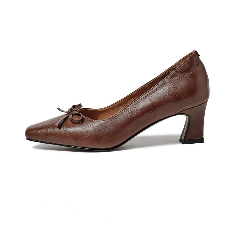 Krazing Pot Scarpe Estive con Tacco Alto Punta Quadrata in Pelle di Mucca Taglia Grande 41 Pompe Basse da Donna con Fiocco a Farfalla