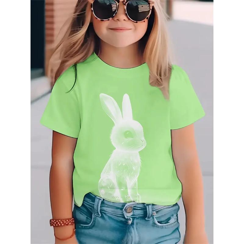 

Детские футболки для девочек с 3D-принтом Polar Animal Rabbit & Bear, летние топы с короткими рукавами, повседневные футболки 170