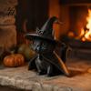 Spooky Style Interior Decor Gothic Witch Hat Black Cat Figurine, 3D Printed Wizard Cloak Kitten Creative Desktop Decoration Statue, Cute Halloween