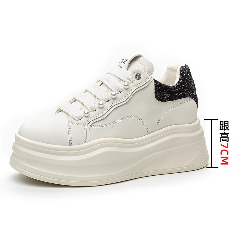 

Women s shoes autumn versatile women s inner height increase single shoes leather platform casual white shoes children s new models 34 чёрный
