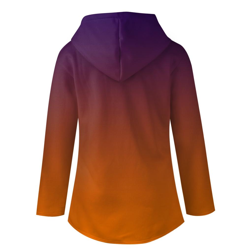 Women's Large Jacket With Warm And Plush Gradient Printed Hooded Button Jacket With Pockets