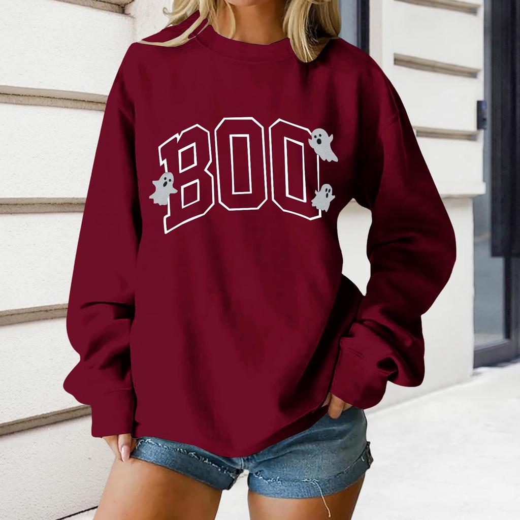Women's Round Neck Printed Tops Cotton Casual Fashion Long Sleeve Pullover Top Blouse
