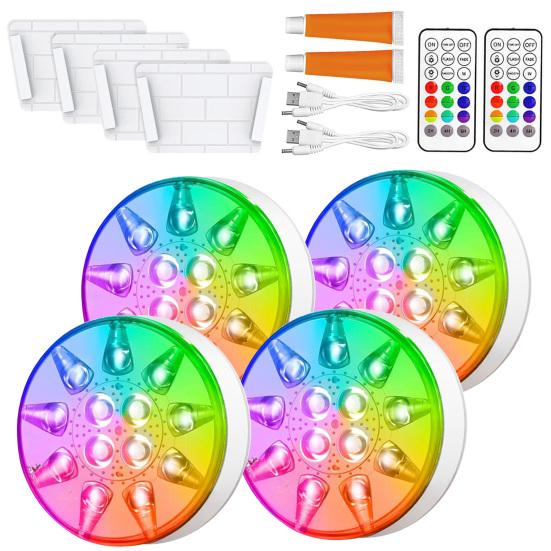 LED Poollichter Set mit Timerfunktion Fernbedienung IP68 Wasserdicht 16 Farben 3 Modi Wiederaufladbare Unterwasser-Poollichter