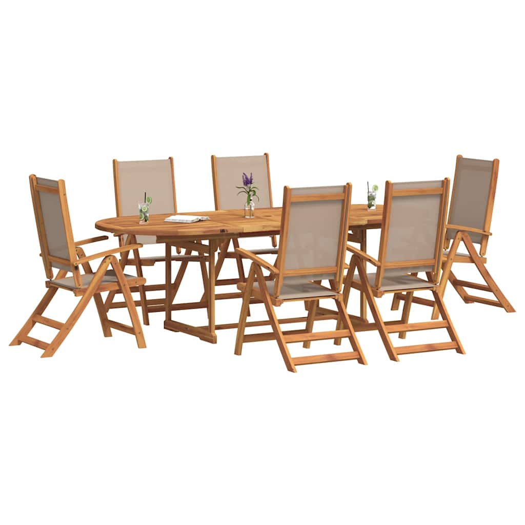 Vidaxl 7-Cz. Garden Furniture Set, Solid Acacia Wood and Textilene