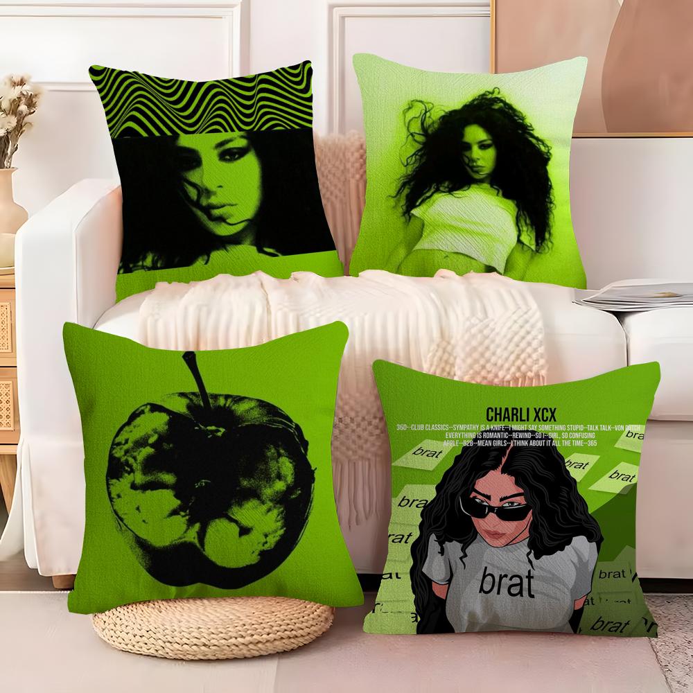 C-Charlis XCX B-BRAT Cushion Cover Soft Plush Fabric Double-Sided Printed Sofa Cushion Cover for All Seasons Home Decor Gift