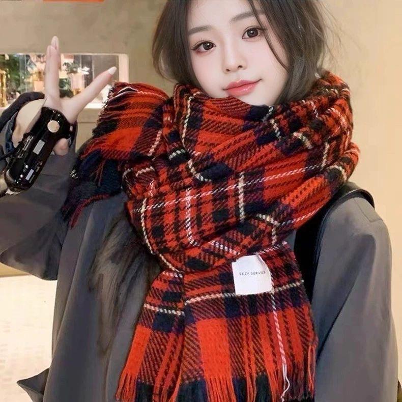 Christmas Atmosphere New Red Plaid Scarf Female Winter Senior Sense Student Versatile Warm Shawl Scarf