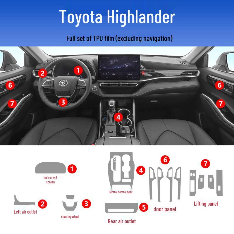 Center Console & Navigation Screen Film for 26 Toyota Highlander Models