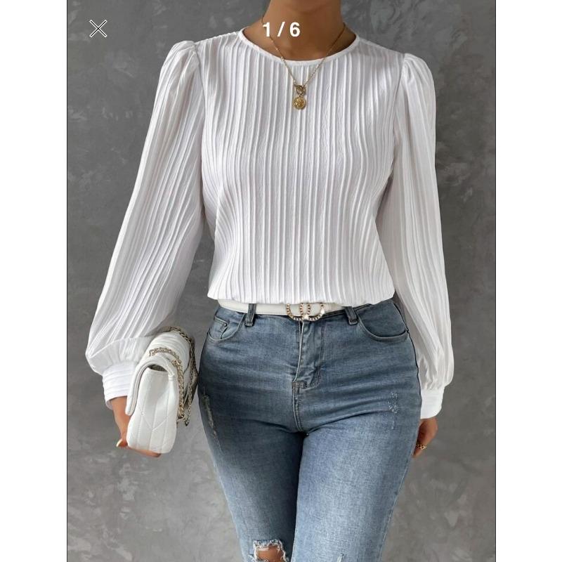 New Spring Round Neck Long Sleeve Loose Blouse Women Solid Color Office Shirt Ladies Casual Simple Tops Female Solid Color  Fashion Elegant Clothing