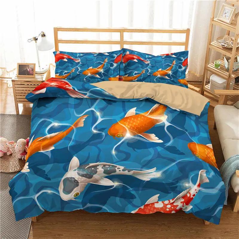 Cartoon Fisch Kleinkind Bettwäsche Set Für Kinder Mikrofaser Goldfisch Bettbezug Queen King Size 3D Druck Bettdeckenbezug Schlafzimmer Dekor
