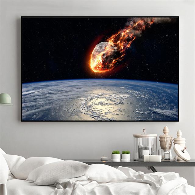Universe Earth Meteorite Posters and Prins Galaxy Stars Astronaut Planet Hole Space Wall Pictures for Living Room Decoration