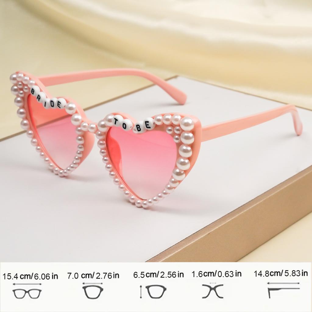 Bride To Be Heart Shaped Artificial Pearls Rhinestone Sunglasses - Photobooth Props for Wedding Decorations Party Favors