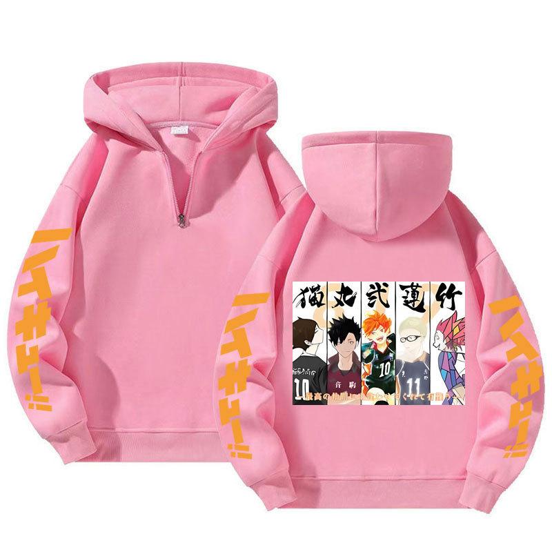 Felpa con cappuccio e zip corta Haikyuu Anime Vestibilità larga Manica lunga con cappuccio per uomo donna