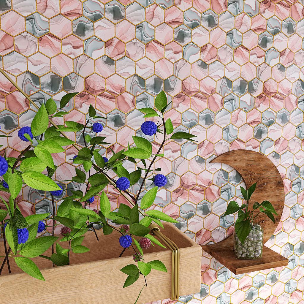 10ks luxusní šestiúhelníková lesklá samolepka na dlaždice Kuchyň Backsplash Olejotěsná Koupelna Vodotěsná Domácí dekorace Samolepky na stěnu Peel Stick Art Mural