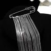 Fringed Beaded Chain Brooch Silver Red Beads Suit Pin Vintage Pendant for Women Elegant Office Party Gift