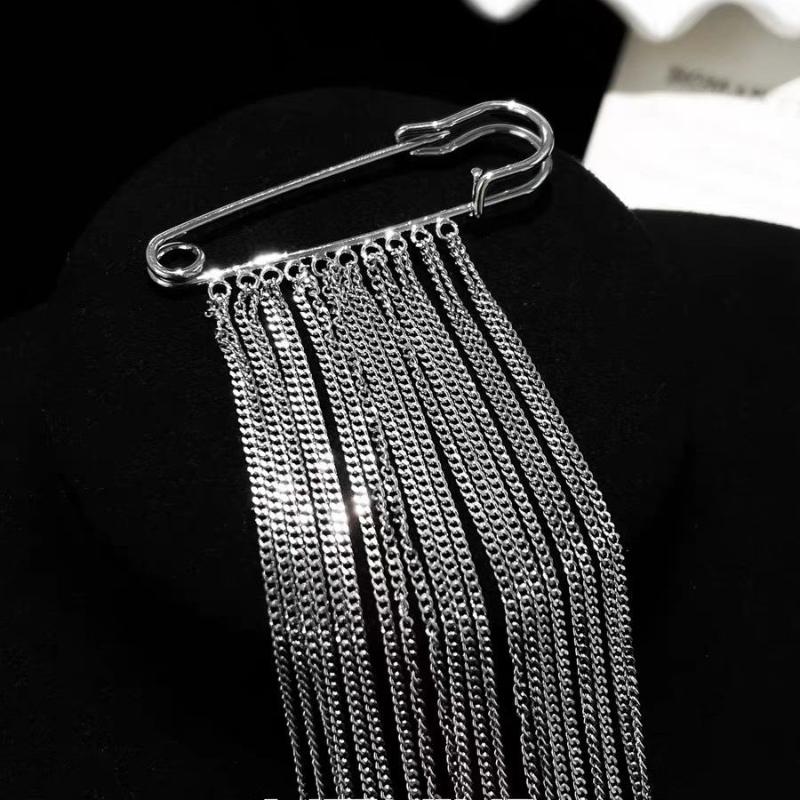 Fringed Beaded Chain Brooch Silver Red Beads Suit Pin Vintage Pendant for Women Elegant Office Party Gift