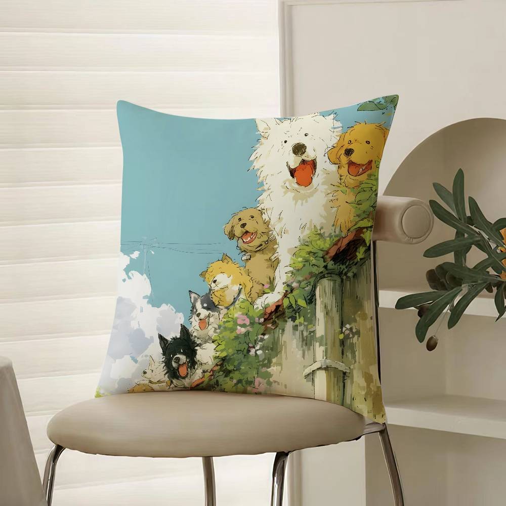 Niedliche Hunde Einladung Spiel Kissenbezug Komfort Sofa Bett Seidig elegant Verdeckter Reißverschluss Dekorative Kissenhülle
