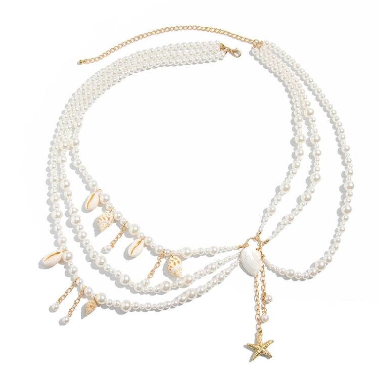 Ocean Charm Pearls and Shell Waist Chain Sea Star Body Chain Belt for Women Unique Trendy Accessories Waist Ornament золотой