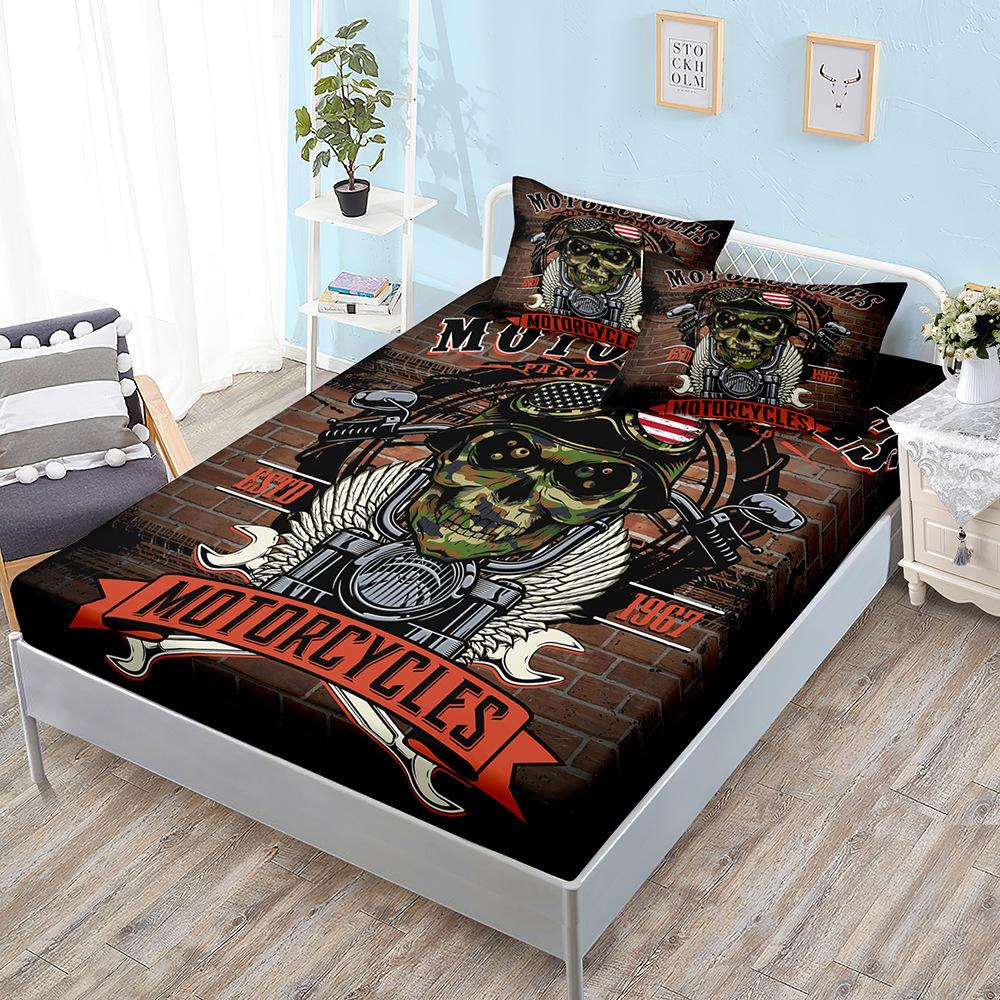 Skull Mattress Three-Piece Set, Bedspread, Pillowcase, Mattress Protective Cover, Dust-Proof And Non-Slip.