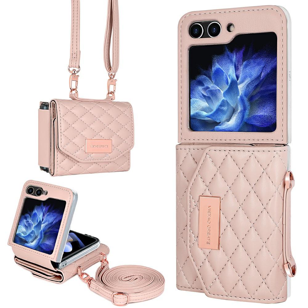 For Samsung Galaxy Z Flip7 FE 5G/Z Flip6 5G Case with Shoulder Strap PU+PC Wallet Phone Cover Built-In Back Screen Film