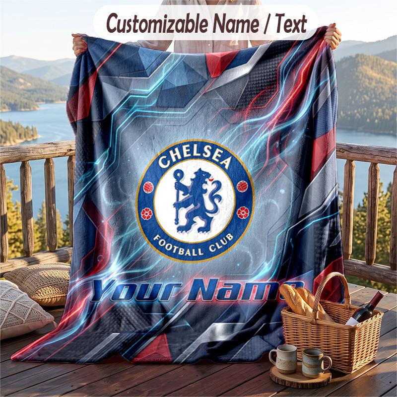 Flannel Blanket Chelsea FC Print Custom Name Text Soft Throw for Sofa Bed