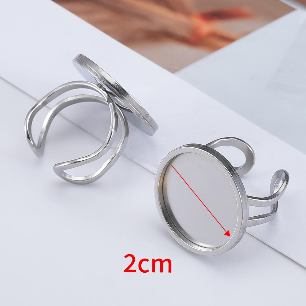 4 Stück Edelstahl Runder Ring Rohling Tablett Verstellbar Offener Fingerring Fassung 10-25mm Cabochon Basis Fassung für DIY Schmuckherstellung