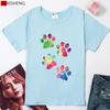 Cartoons Fußabdruck Print Damen T-Shirts Sommer Locker Ärmel O-Ausschnitt T-Shirt Tops 5 Farben Damen T-Shirt