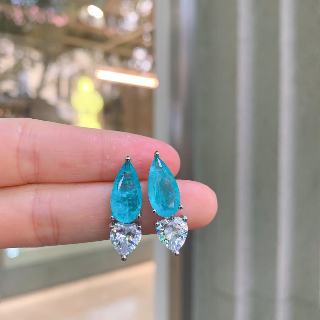 Jewelry Simulation Paraiba, Paraiba Blue, Jewelry Set Pendant 15 * 25 Earrings 8 * 16