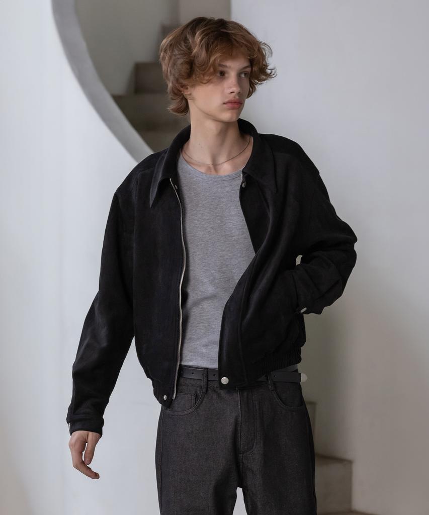 Decoroso Suede Zip-Up Blouson Jacket [Black]