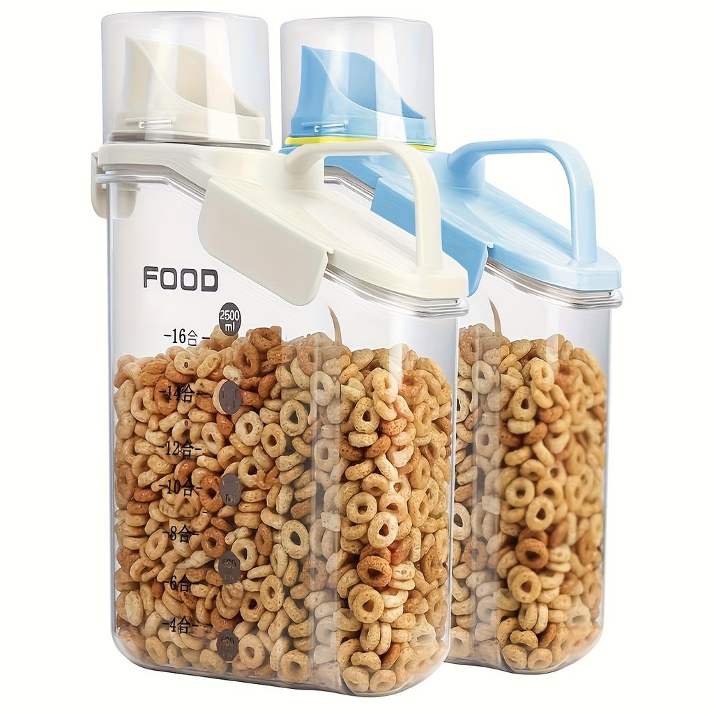 2pcs 2.8L Airtight Cereal Containers with Pouring Spout , Measuring Cup , BPA Free Plastic, Reusable, Square Design for Flour, Grain, Rice Storage